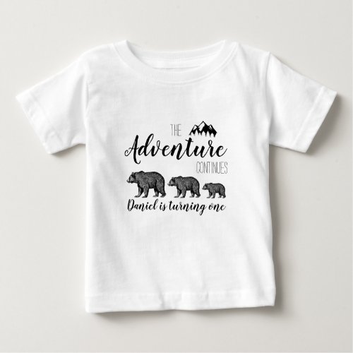 Personalized First Birthday Rustic Woodland Bears Baby T_Shirt