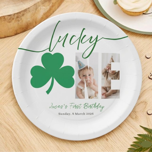 Personalized First Birthday Shamrock Photo Party  Paper Plates (Creator Uploaded)