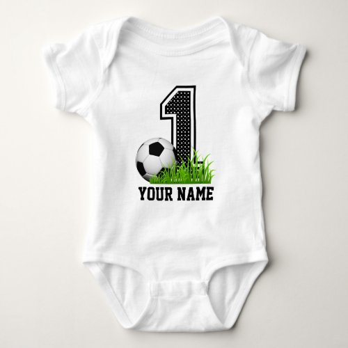 Personalized First Birthday Soccer Name Baby Bodysuit