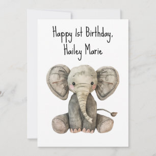 Personalized First Birthday Stuffed Elephant Card