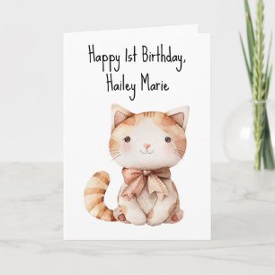 Personalized First Birthday Stuffed Toy Cat Card