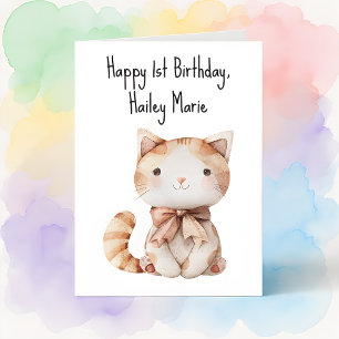 Personalized First Birthday Stuffed Toy Cat Card