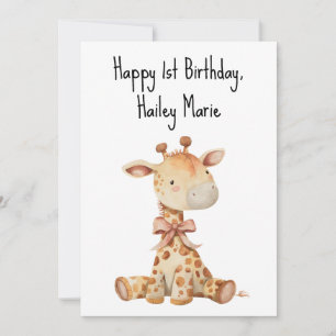 Personalized First Birthday Stuffed Toy Giraffe Card
