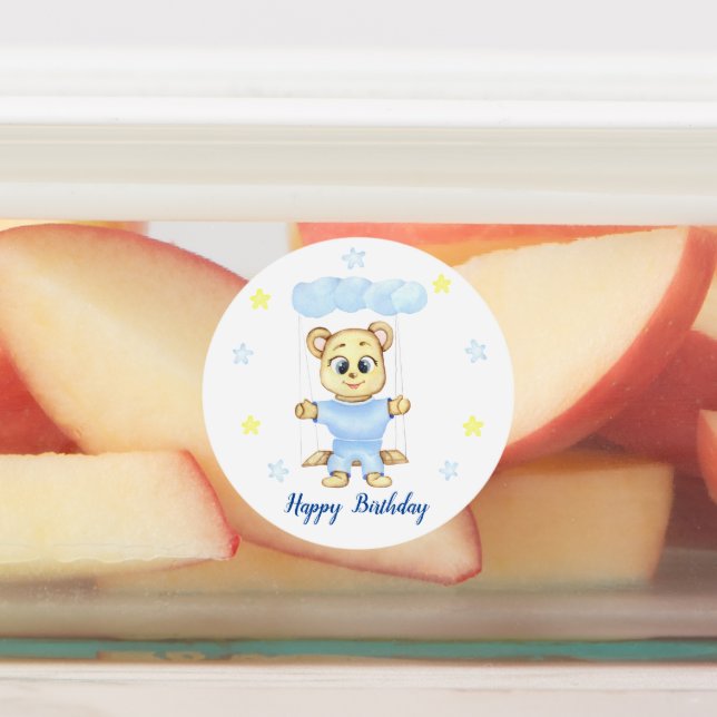 Personalized First Birthday Teddy Bear Boy Labels (Affixed)