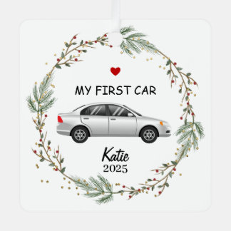 Personalized First Car Photo, My New Car sliver Metal Ornament