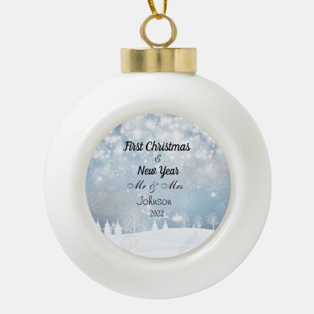 Personalized First Christmas And New Year  Ceramic Ball Christmas Ornament (Front)
