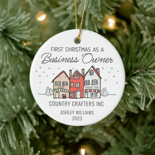Personalized First Christmas as a Business Owner Ceramic Ornament (Tree)