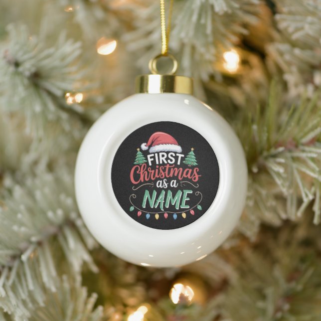 Personalized First Christmas As A Family Matching  Ceramic Ball Christmas Ornament (Tree)