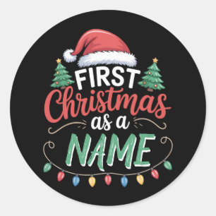 Personalized First Christmas As A Family Matching  Classic Round Sticker