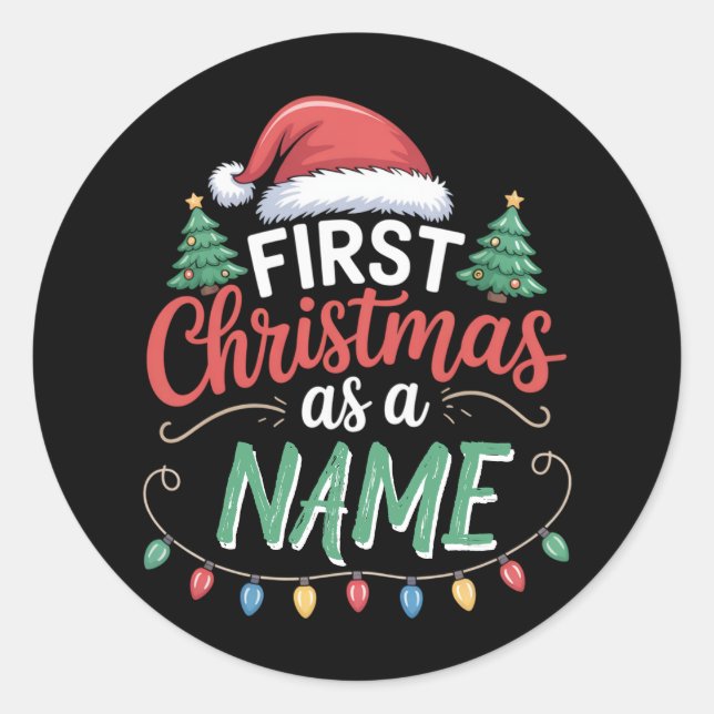 Personalized First Christmas As A Family Matching  Classic Round Sticker (Front)