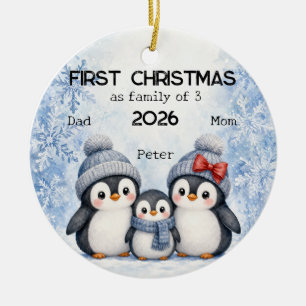 Personalized First Christmas as a Family of 3 Ceramic Ornament
