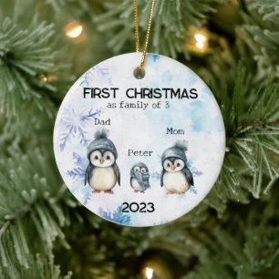 Personalized First Christmas as a Family of 3 Ceramic Ornament