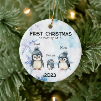 Personalized First Christmas as a Family of 3 Ceramic Ornament