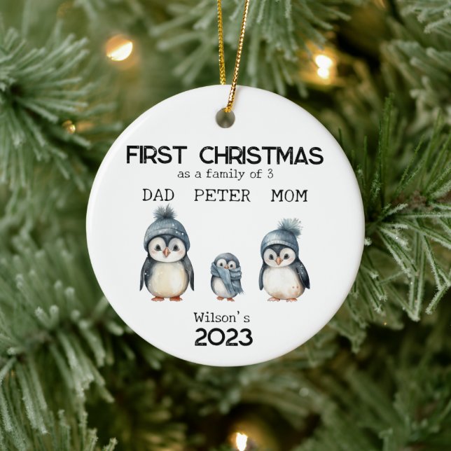 Personalized First Christmas as a Family of 3  Ceramic Ornament (Tree)