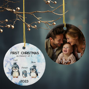 Personalized First Christmas as a Family of 3 Ceramic Ornament