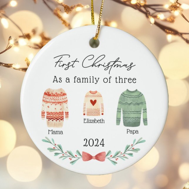Personalized First Christmas as a Family of 3 Ceramic Ornament (Creator Uploaded)