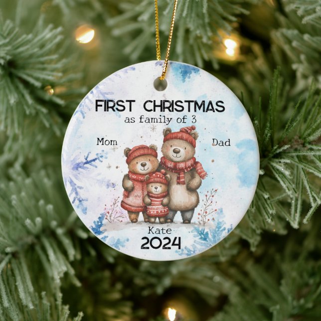 Personalized First Christmas as a Family of 3 Ceramic Ornament (Tree)
