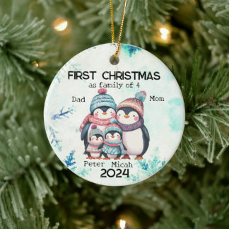 Personalized First Christmas as a Family of 4 Ceramic Ornament
