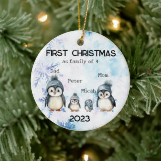 Personalized First Christmas as a Family of 4 Ceramic Ornament