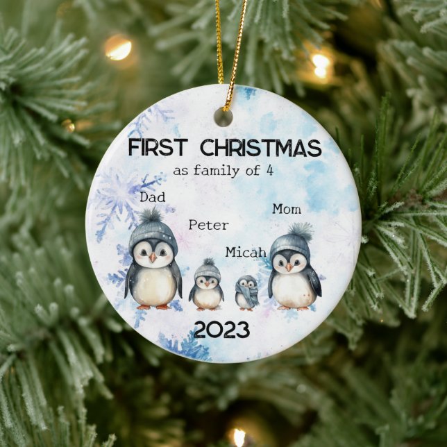 Personalized First Christmas as a Family of 4 Ceramic Ornament (Tree)