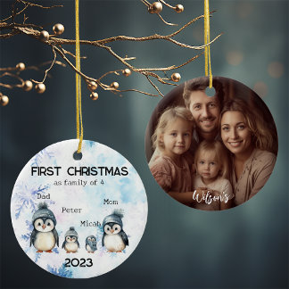 Personalized First Christmas as a Family of 4 Ceramic Ornament