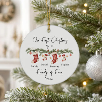 Personalized First Christmas as a Family of 4 Ceramic Ornament