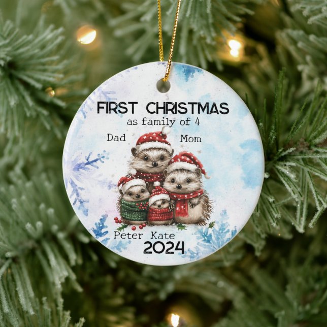 Personalized First Christmas as a Family of 4 Ceramic Ornament (Tree)