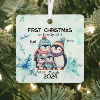 Personalized First Christmas as a Family of 4 Metal Ornament