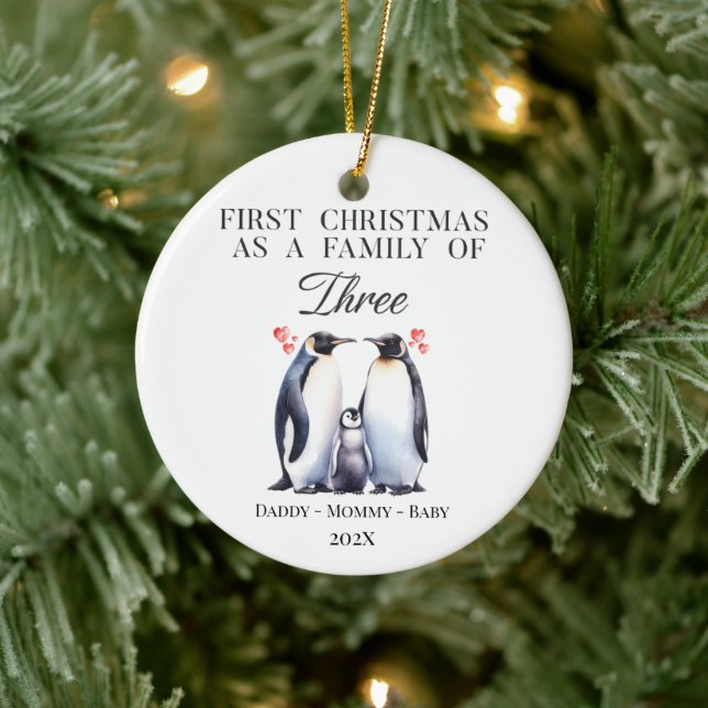 Personalized First Christmas as a Family of Three  Ceramic Ornament (Tree)