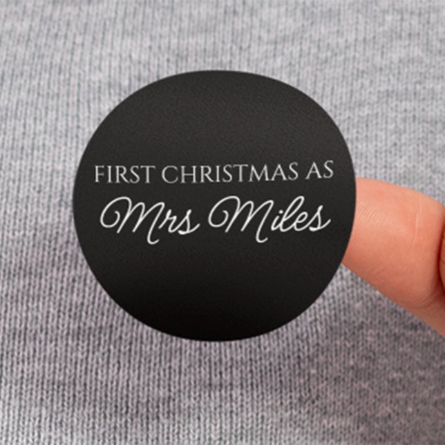 Personalized 'First Christmas as a Mrs.' Surname Classic Round Sticker (Personalized 'First Christmas as a Mrs.' Surname Classic Round Sticker)