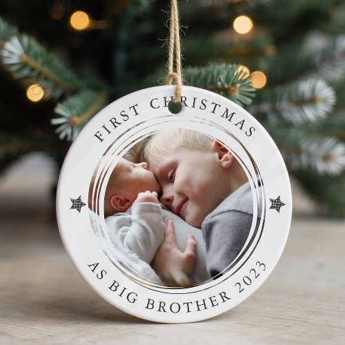 Personalized First Christmas as Big Brother Photo Ceramic Ornament