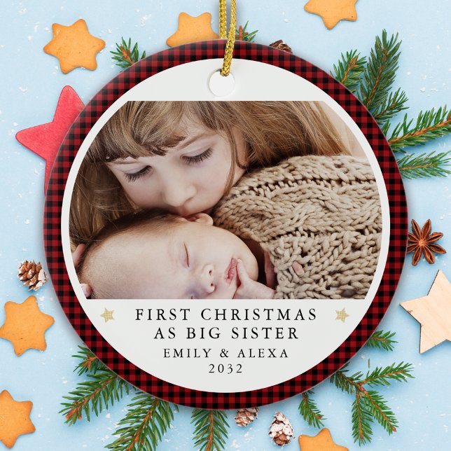 Personalized First Christmas as Big Sister Photo Ceramic Ornament (Creator Uploaded)