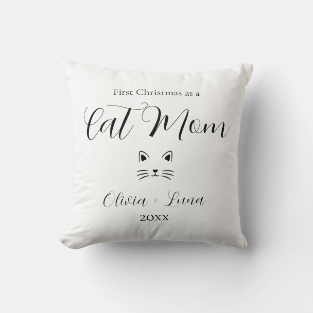 Personalized First Christmas as Cat Mom gift Throw Pillow (Front)