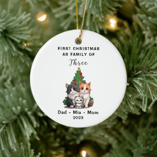 Personalized First Christmas As Family Of Three Ceramic Ornament