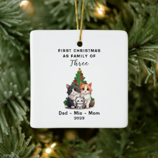 Personalized First Christmas As Family Of Three Ceramic Ornament