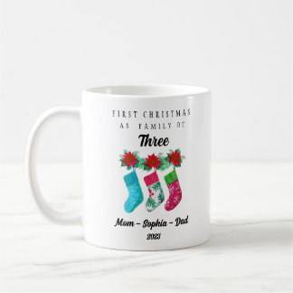 Personalized First Christmas As Family of Three Coffee Mug