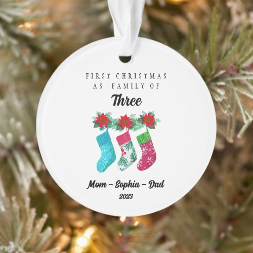 Personalized First Christmas As Family of Three Ornament