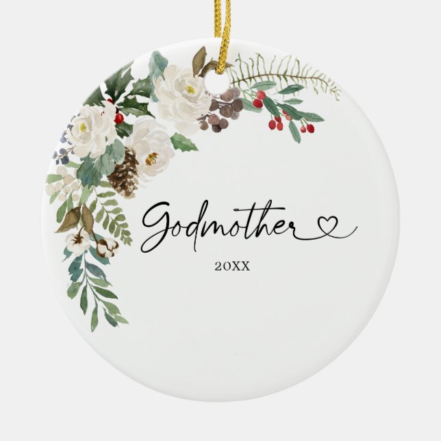 Personalized First Christmas As Godmother Gift Ceramic Ornament (Front)