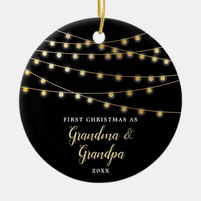 Personalized First Christmas As Grandma & Grandpa Ceramic Ornament (Front)