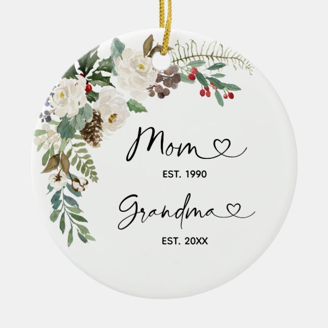 Personalized First Christmas as Grandmother Gift Ceramic Ornament (Front)