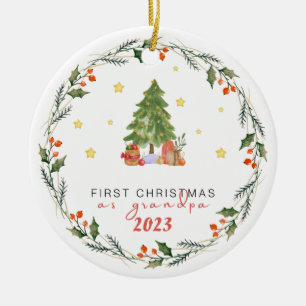 Personalized First Christmas as Grandpa Ceramic Ornament
