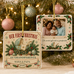 Personalized First Christmas as Grandparents 2026 Ceramic Ornament