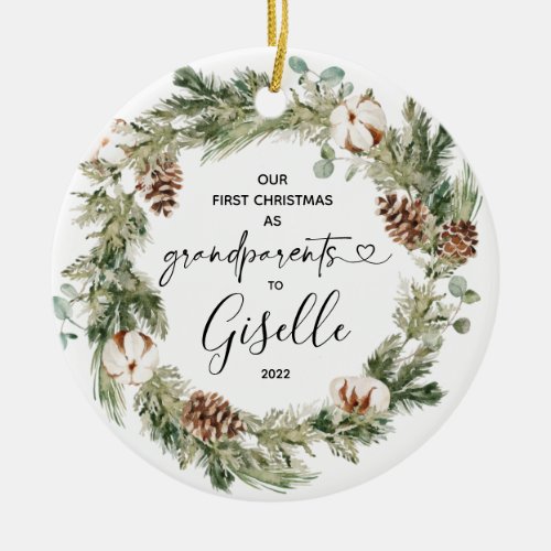 Personalized First Christmas as Grandparents Gift  Ceramic Ornament