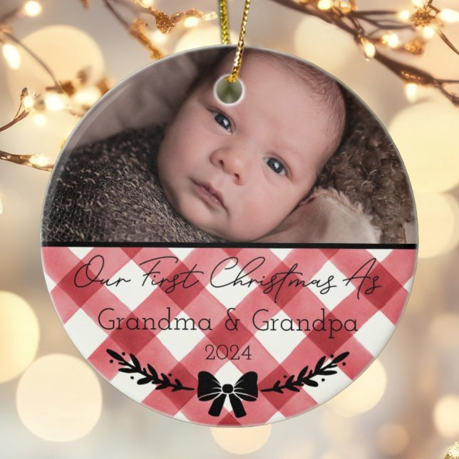 Personalized First Christmas As Grandparents Photo Ceramic Ornament (Creator Uploaded)
