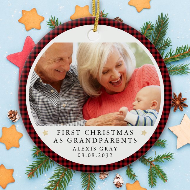 Personalized First Christmas as Grandparents Photo Ceramic Ornament (Creator Uploaded)