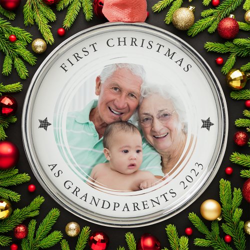 Personalized First Christmas as Grandparents Photo Metal Ornament