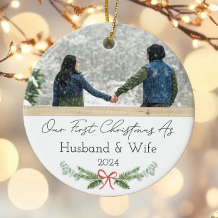 Personalized First Christmas As Husband & Wife Ceramic Ornament