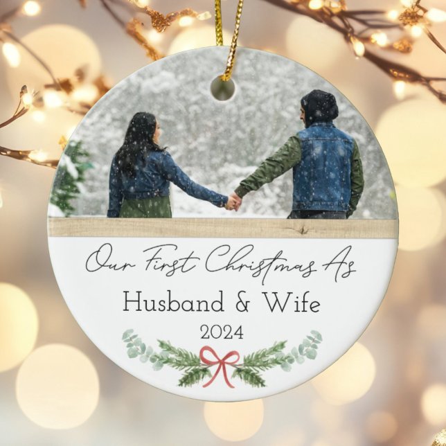 Personalized First Christmas As Husband & Wife Ceramic Ornament (Creator Uploaded)