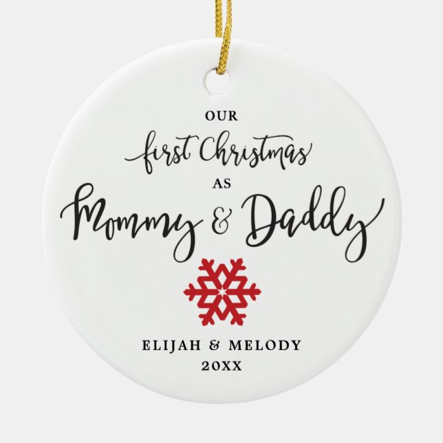 Personalized First Christmas as Mommy & Daddy Ceramic Ornament (Front)