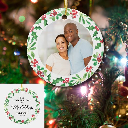 Personalized First Christmas As Mr And Mrs Photo Ceramic Ornament